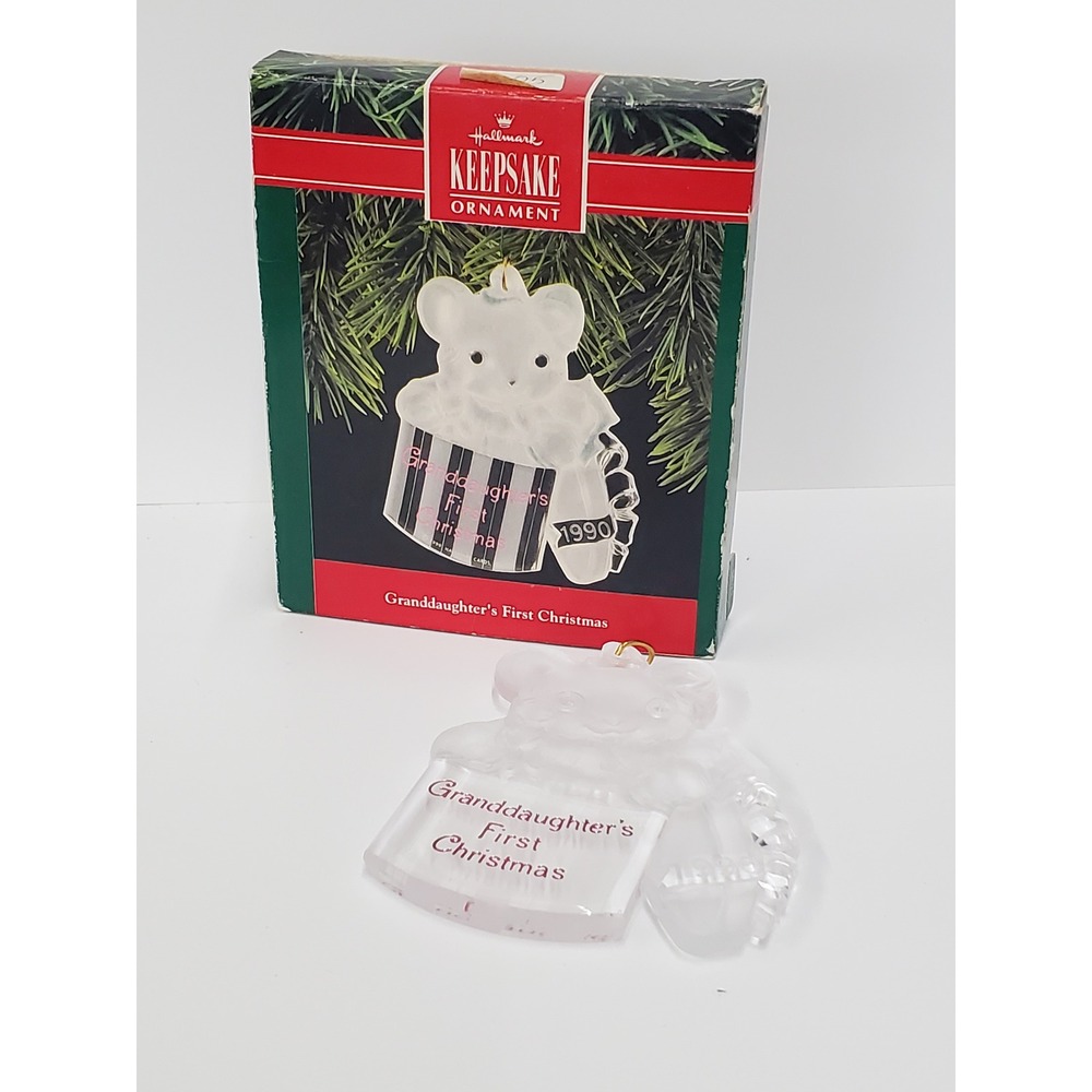 Hallmark Keepsake Ornament 1990 Granddaughter First Christmas Acrylic Bear Boxed